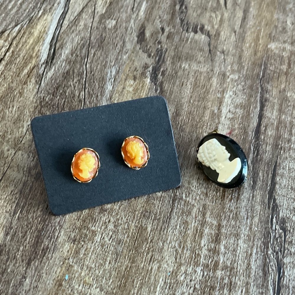 Elegant Cameo Brooch and Earrings Lot